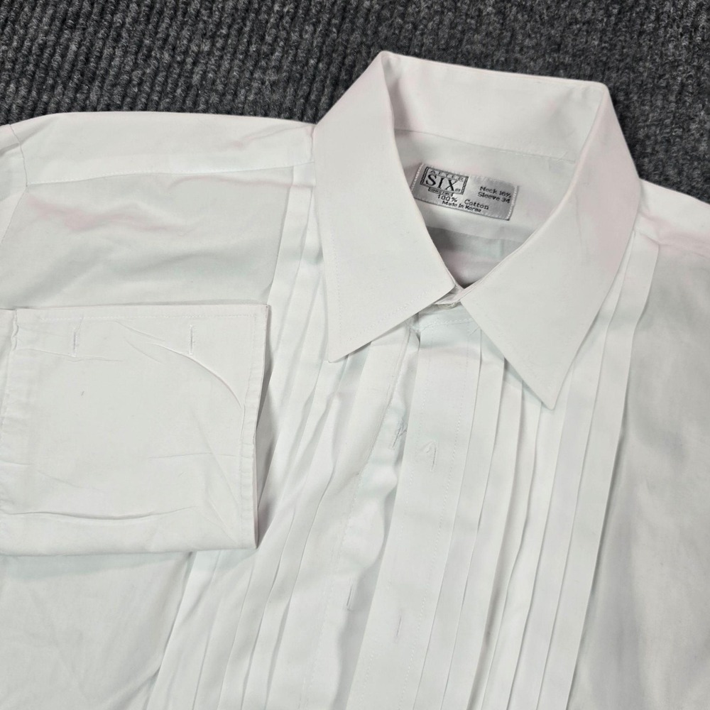 Vintage After Six Shirt Mens Large White Pleated Tuxedo Formal Ruffle Button Up